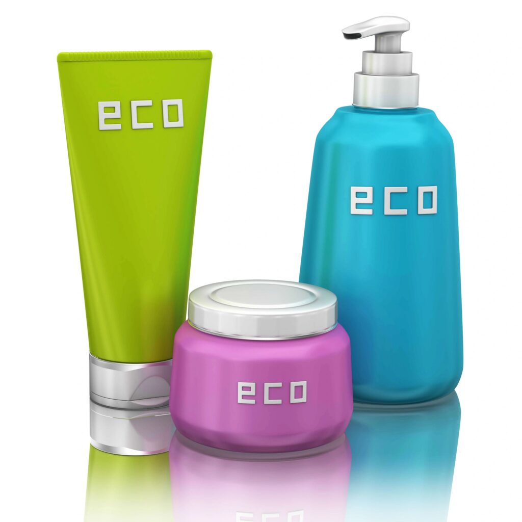 Eco Skincare Product Set colorful Minimal Packaging For Sustainable Beauty Branding.
